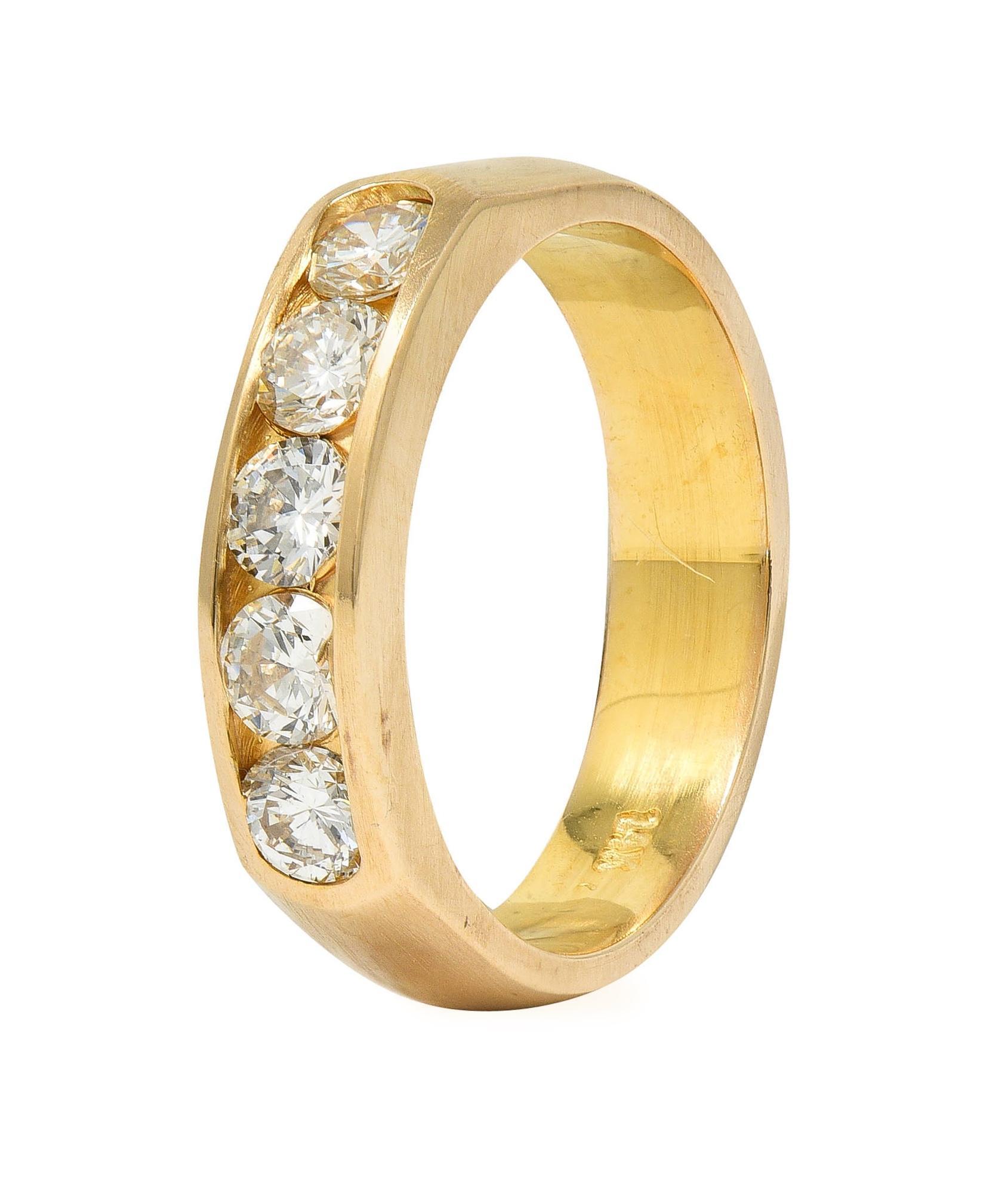 Vintage 0.80 CTW Transitional Cut Diamond 14 Karat Yellow Gold Band Ring 5