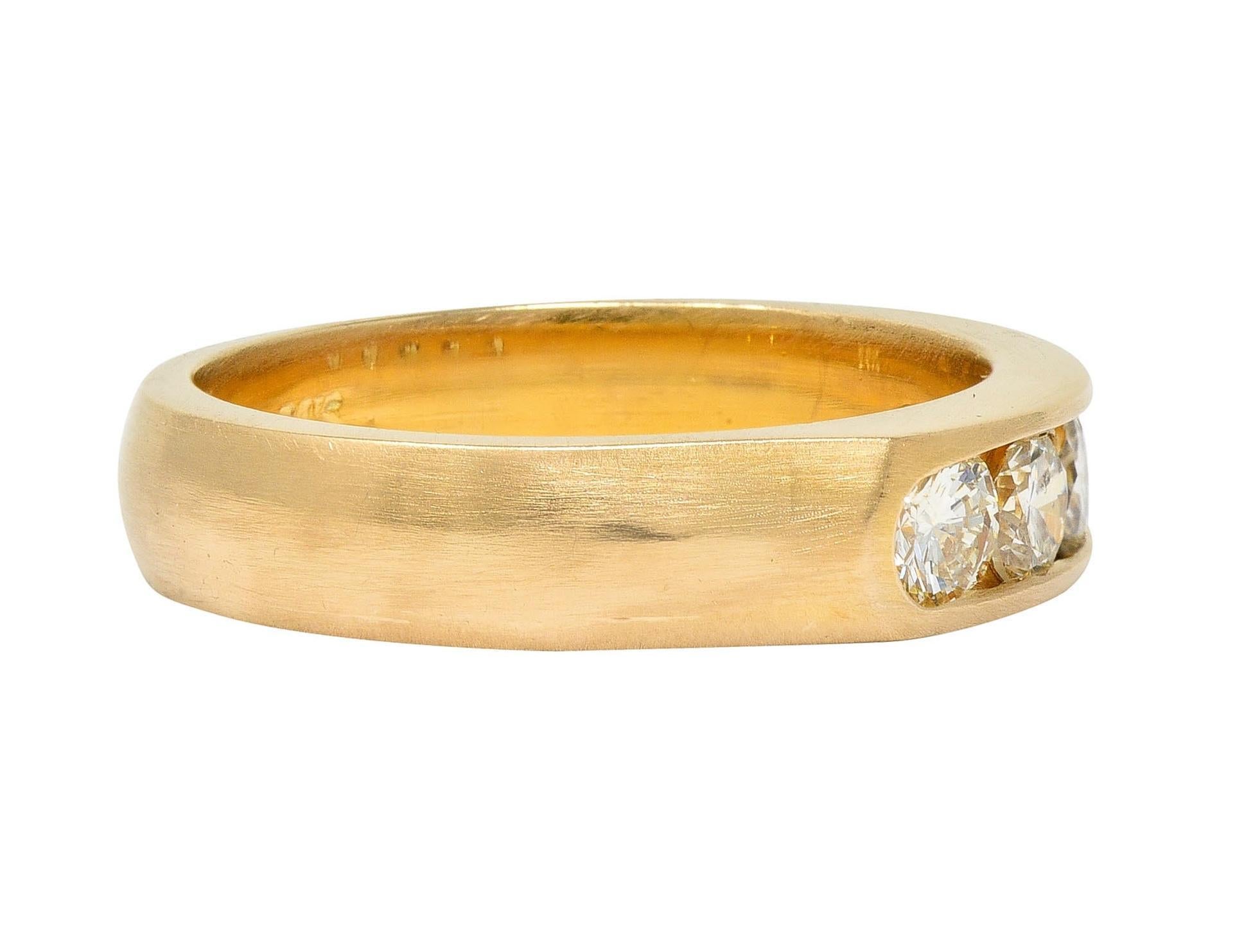 Round Cut Vintage 0.80 CTW Transitional Cut Diamond 14 Karat Yellow Gold Band Ring
