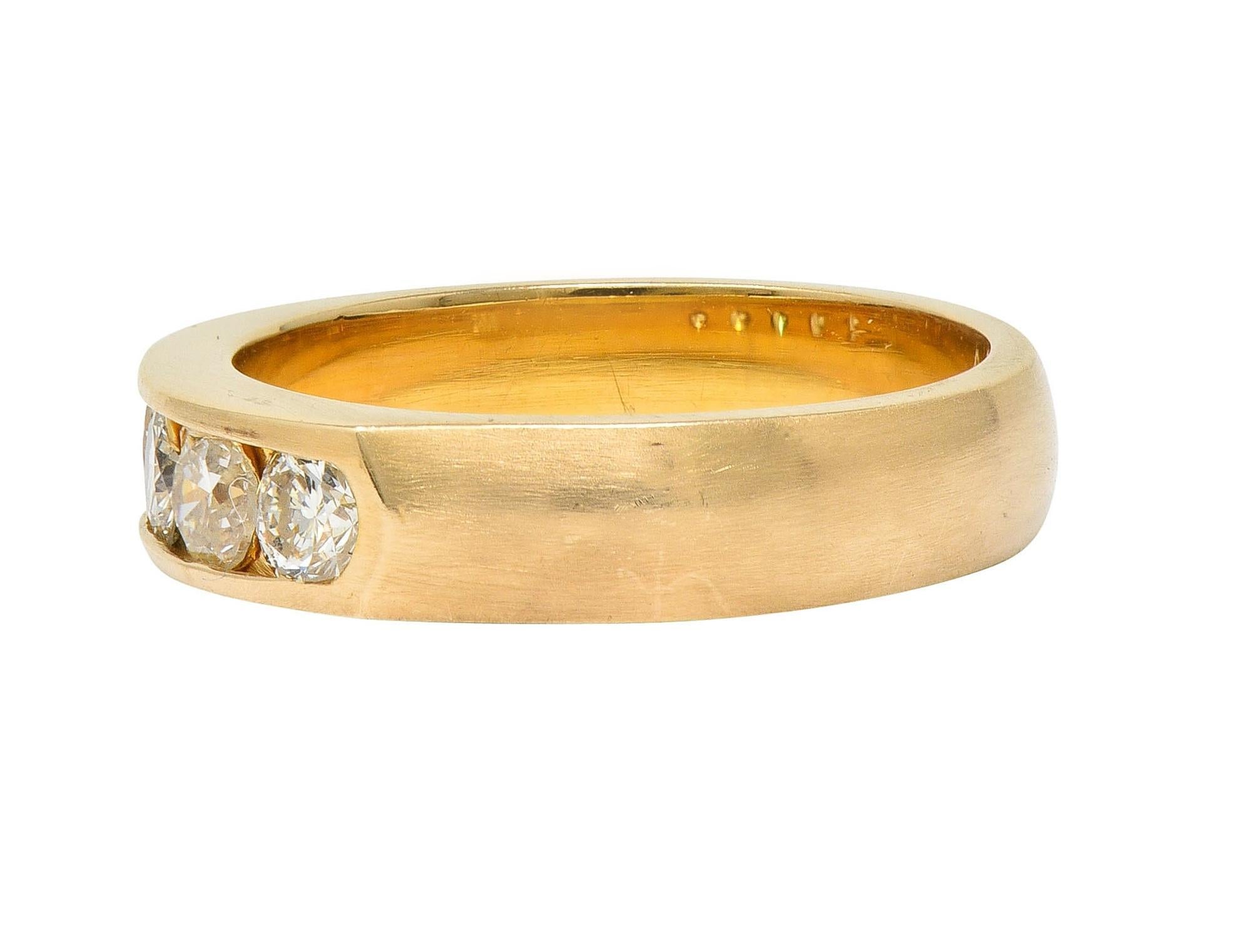 Women's or Men's Vintage 0.80 CTW Transitional Cut Diamond 14 Karat Yellow Gold Band Ring