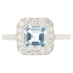 Vintage 0.80ct Aquamarine and Diamond Cluster Ring, c.1960s