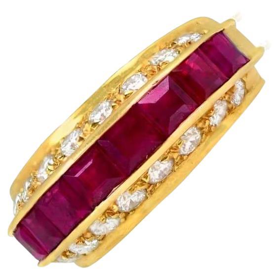 Vintage Carré Cut Ruby Cocktail Ring (Approx. 0.8-Carats), 18k Yellow Gold
