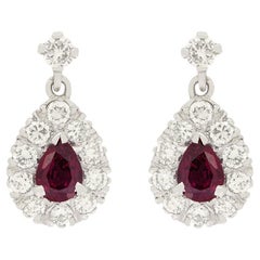 Boucles d'oreilles pendantes vintage en rubis et diamants 0,80 carat, c.1970