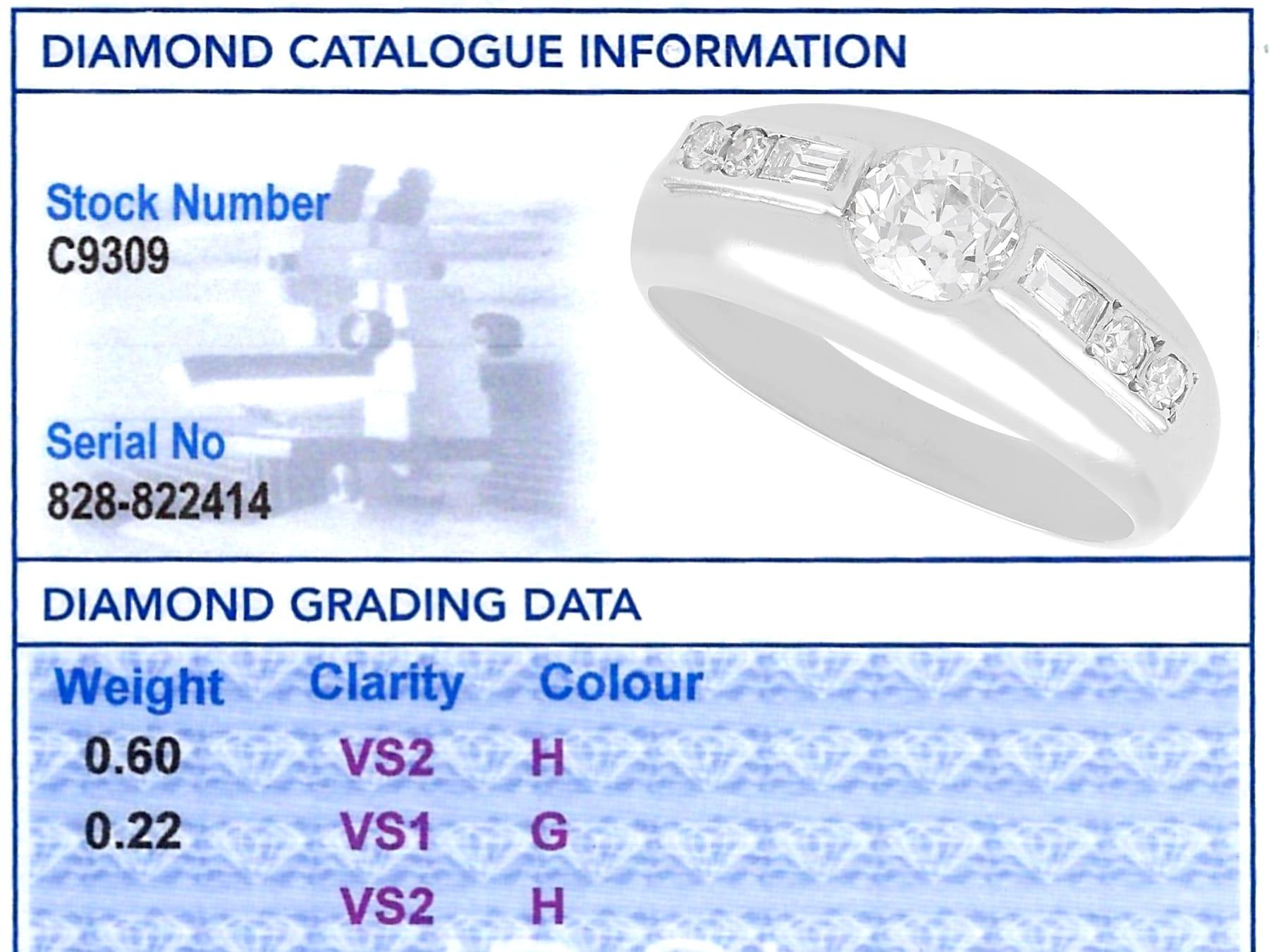 Vintage 0.82 Carat Diamond and Platinum Ring Circa 1940 For Sale 3