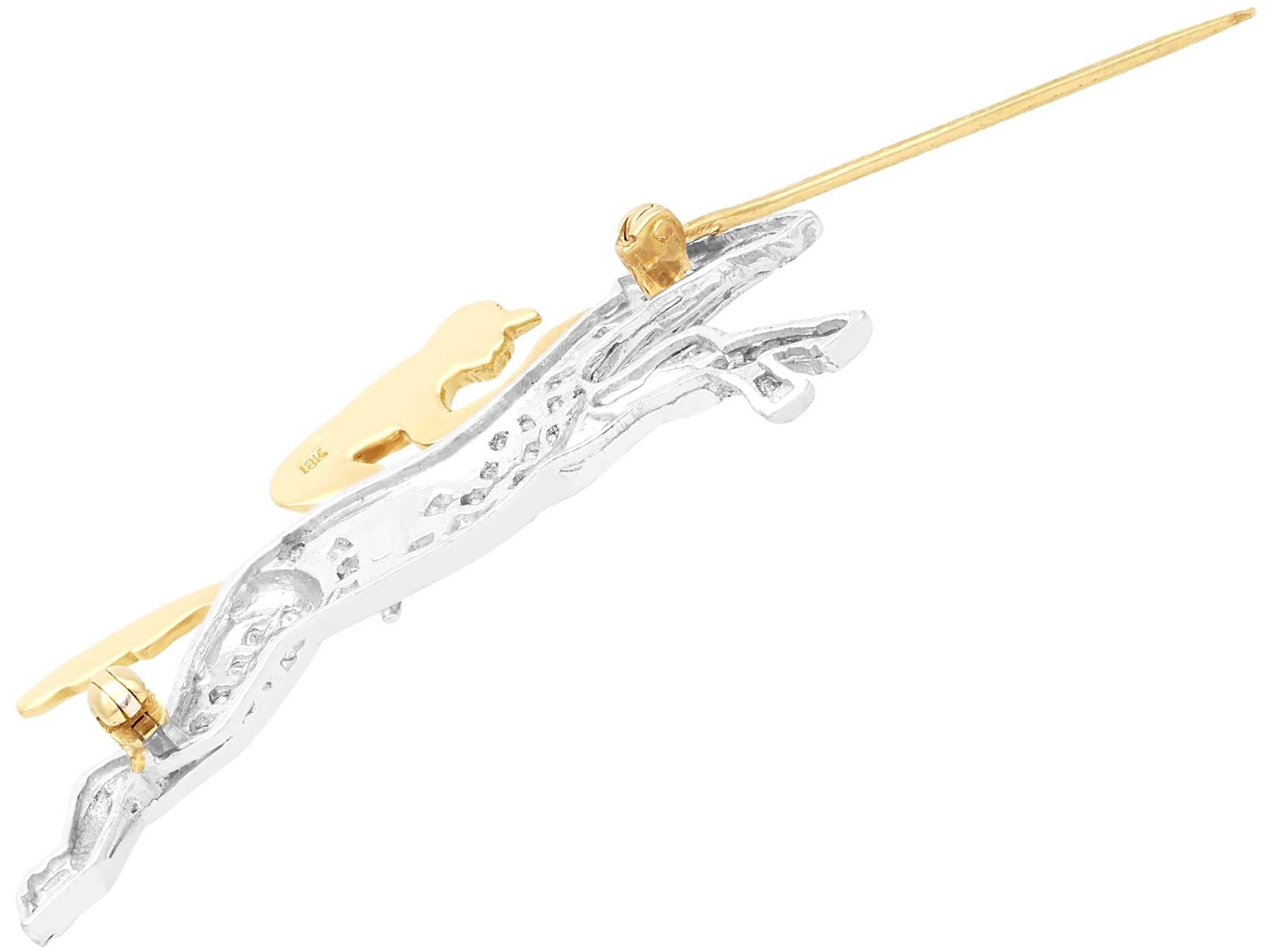 Women's or Men's Vintage 0.82 Carat Diamond Yellow and White Gold Horse and Jockey Brooch For Sale