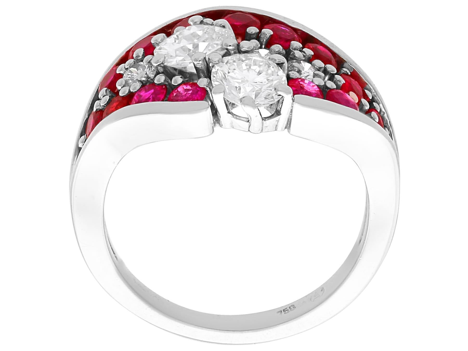 Women's or Men's Vintage 0.82 Carat Ruby and 1.28 Carat Diamond 18k White Gold Dress Ring  For Sale