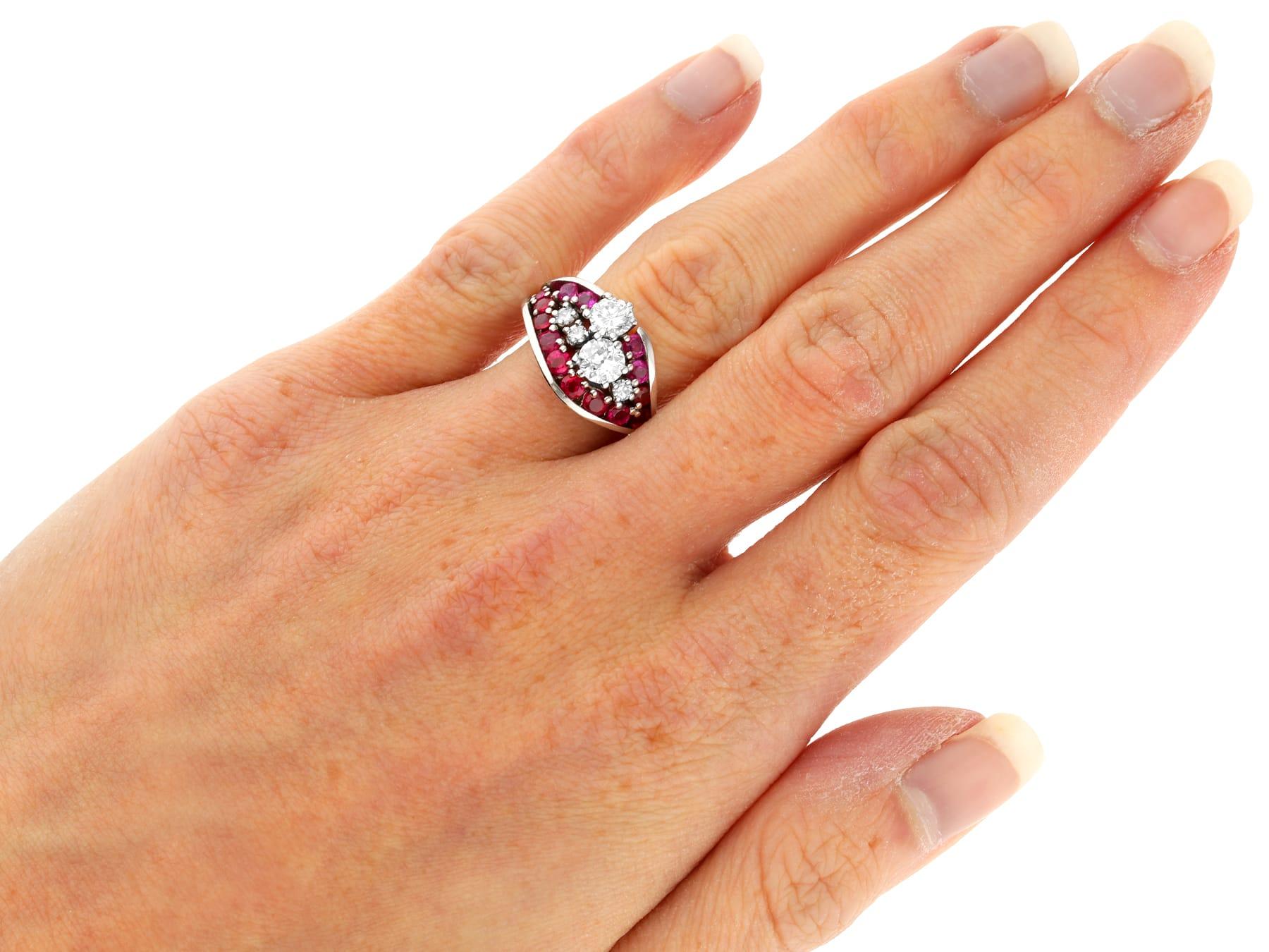 Vintage 0.82 Carat Ruby and 1.28 Carat Diamond 18k White Gold Dress Ring  For Sale 3