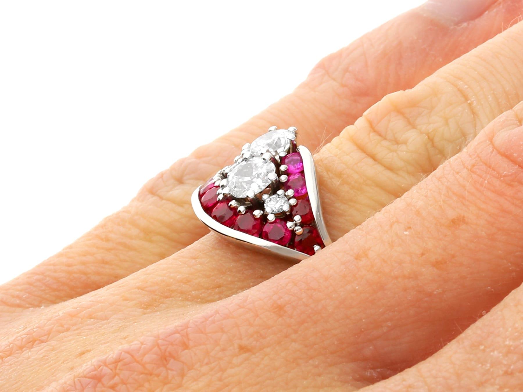 Vintage 0.82 Carat Ruby and 1.28 Carat Diamond 18k White Gold Dress Ring  For Sale 4