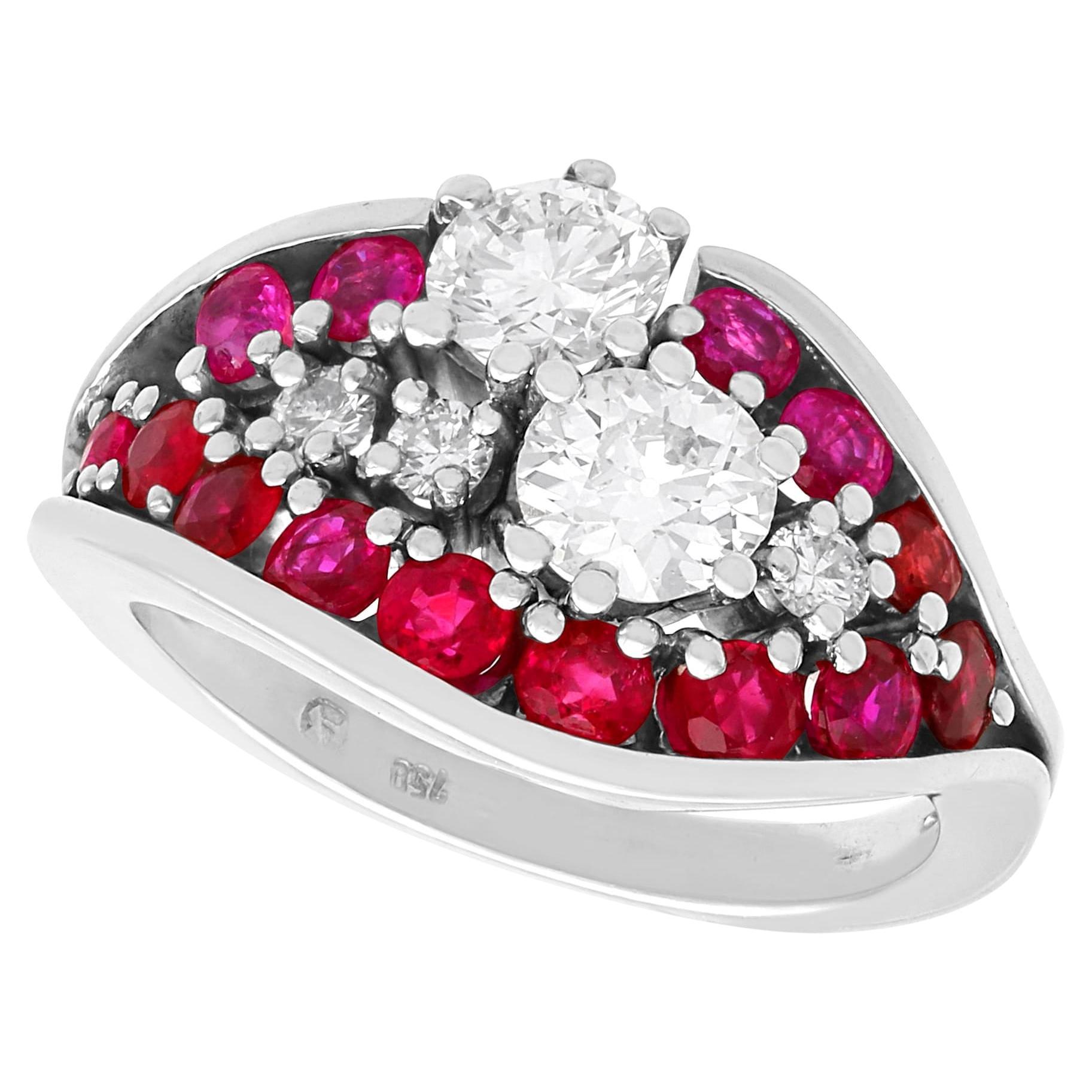 Vintage 0.82 Carat Ruby and 1.28 Carat Diamond 18k White Gold Dress Ring  For Sale