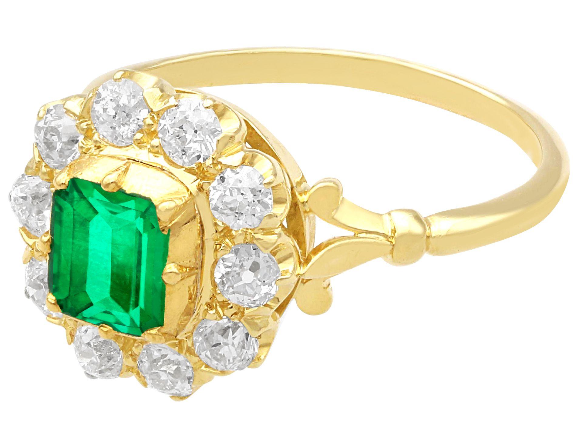 Emerald Cut Vintage 0.82ct Emerald and 1.00ct Diamond, 18ct Yellow Gold Dress Ring