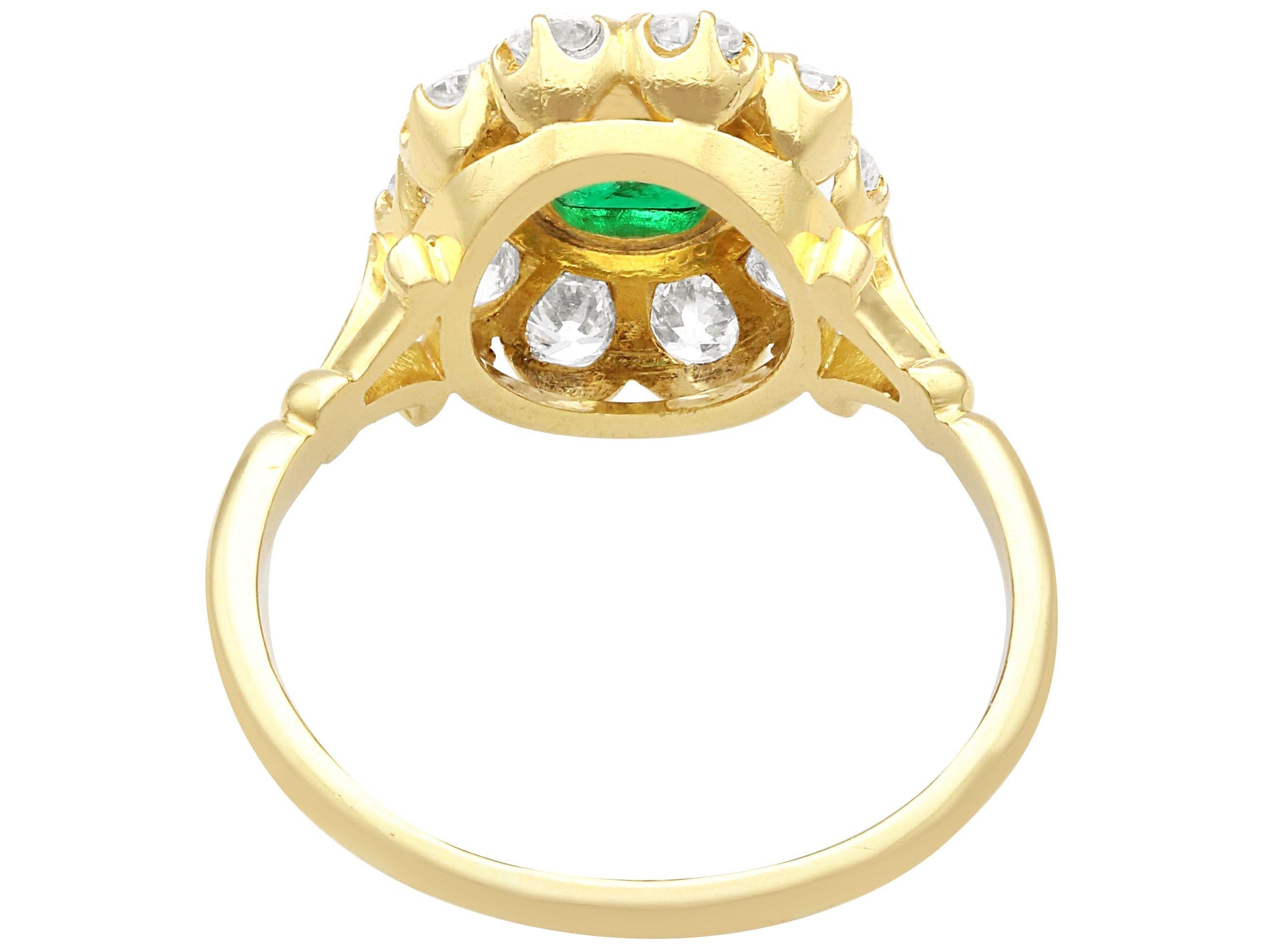 Vintage 0.82ct Emerald and 1.00ct Diamond, 18ct Yellow Gold Dress Ring In Excellent Condition In Jesmond, Newcastle Upon Tyne