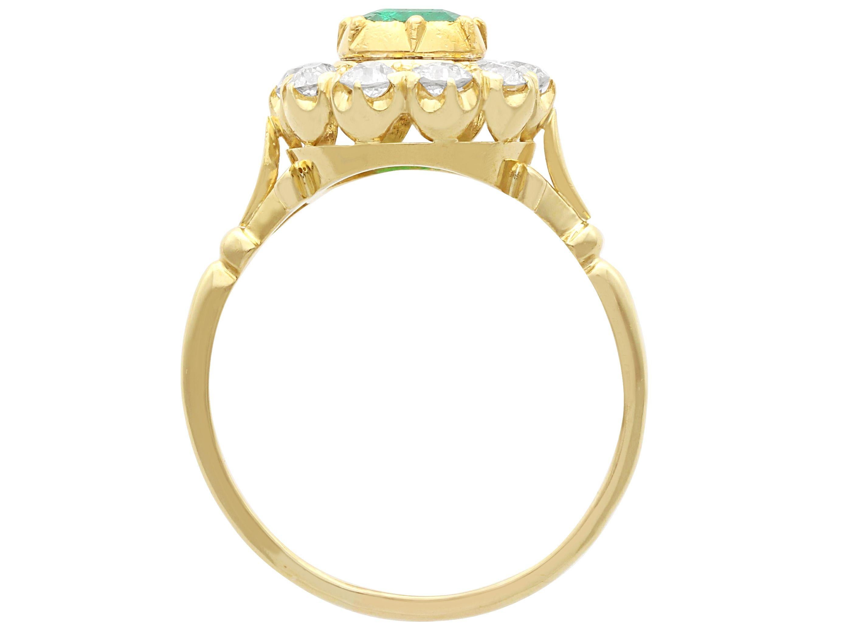 Women's or Men's Vintage 0.82ct Emerald and 1.00ct Diamond, 18ct Yellow Gold Dress Ring