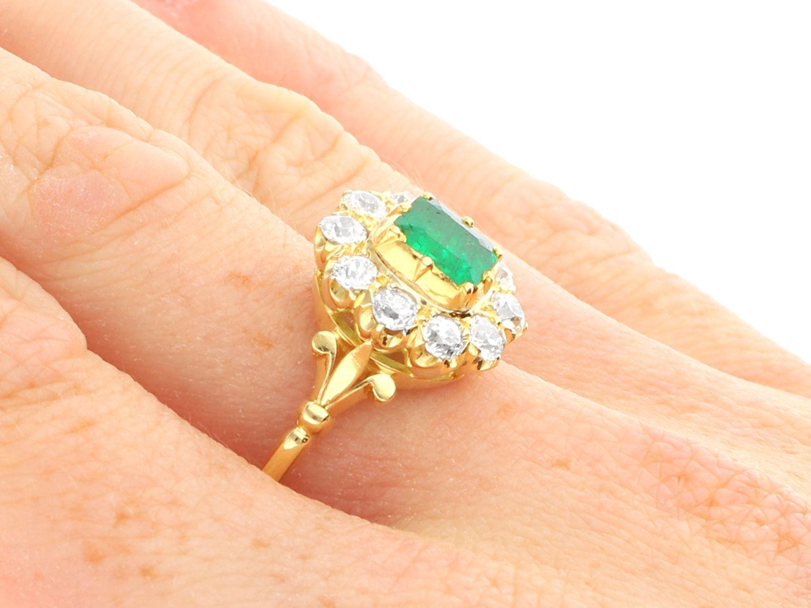 Vintage 0.82ct Emerald and 1.00ct Diamond, 18ct Yellow Gold Dress Ring 2