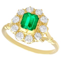 Vintage 0.82ct Emerald and 1.00ct Diamond, 18ct Yellow Gold Dress Ring
