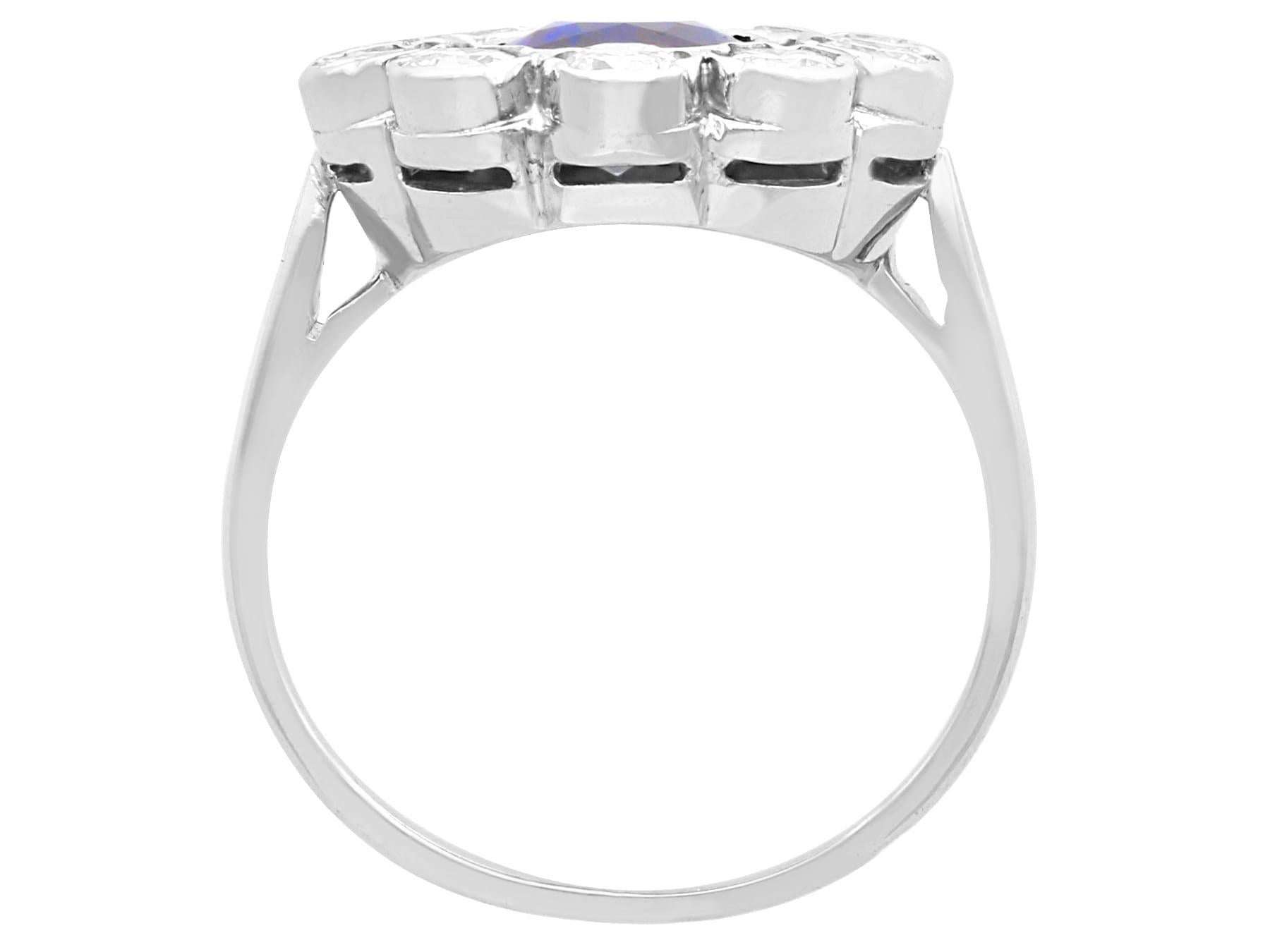 Women's or Men's Vintage 0.82Ct Sapphire 0.65Ct Diamond 18k White Gold Cluster Ring Circa 1950 For Sale