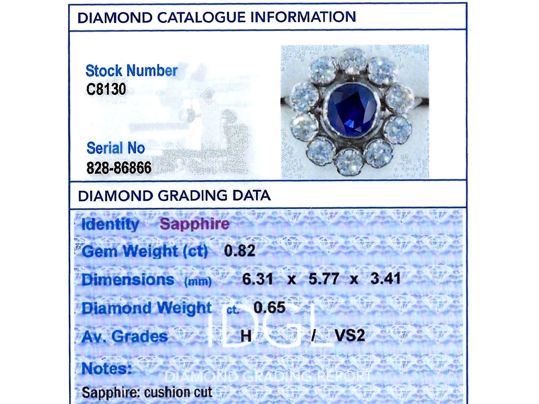 Vintage 0,82Kt Saphir 0,65Kt Diamant 18k Weißgold Cluster Ring CIRCA 1950 im Angebot 1