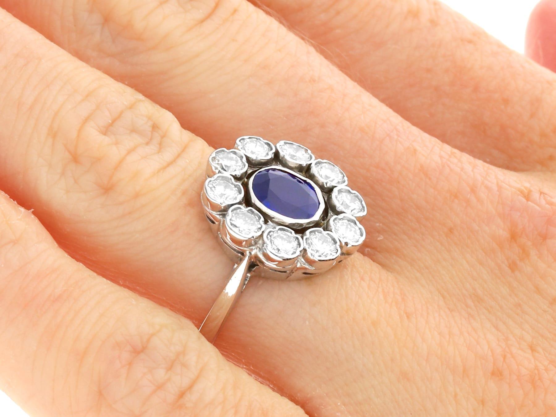Vintage 0.82Ct Sapphire 0.65Ct Diamond 18k White Gold Cluster Ring Circa 1950 For Sale 3