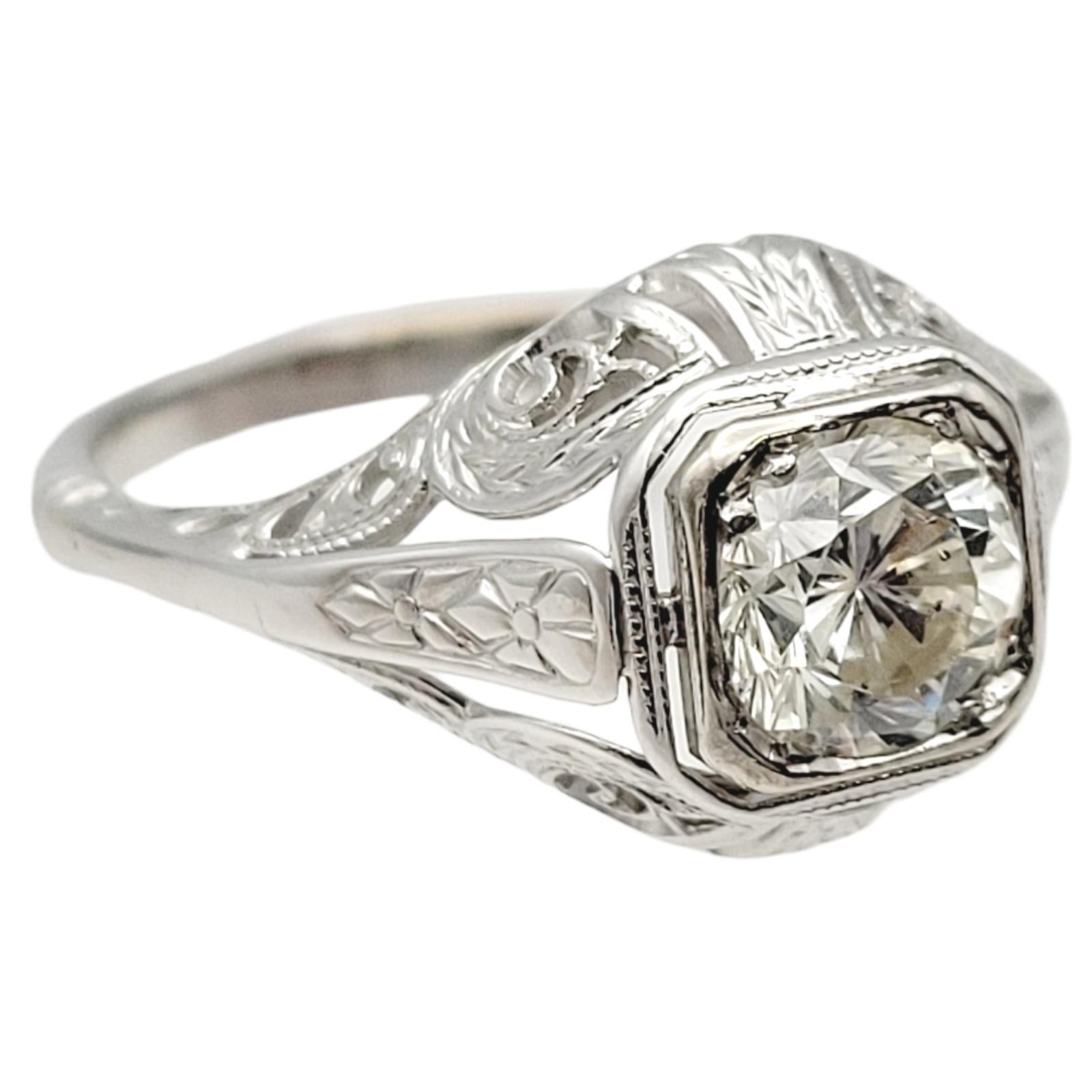Round Cut Vintage 0.83 Carat Solitaire Diamond Engagement Ring in 14 Karat White Gold For Sale