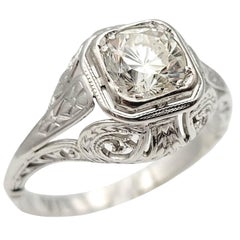 Bague de fiançailles vintage en or blanc 14 carats avec diamant solitaire de 0,83 carat