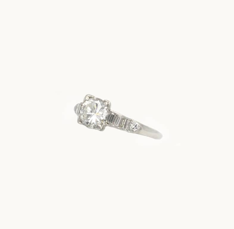 Round Cut Vintage 0.84 Carat Round Brilliant Cut Diamond and Platinum Engagement Ring For Sale