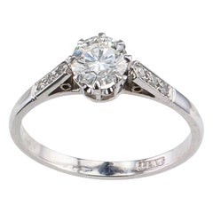 Vintage 0.85 Carat Diamond Solitaire Platinum Engagement Ring  Size 9.5