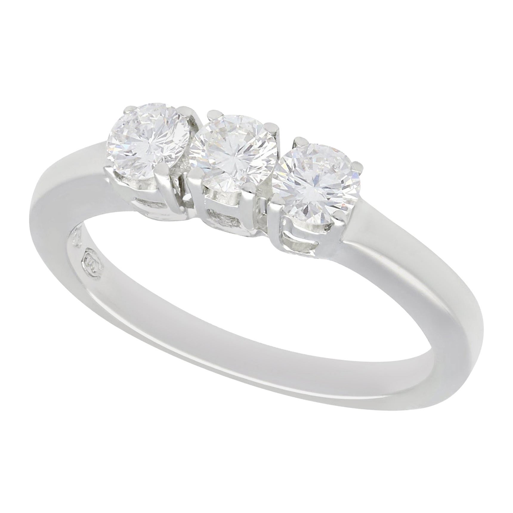 Vintage 0.85ct Diamond Trilogy Ring in 18k White Gold, Circa 1990