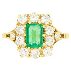 Vintage 0.85ct Emerald and Diamond Cluster Ring, c.1960s
