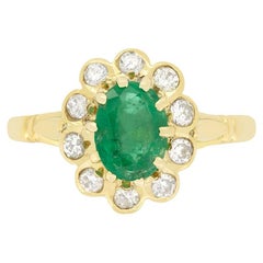 Vintage 0.85ct Emerald and Diamond Cluster Ring, c.1989