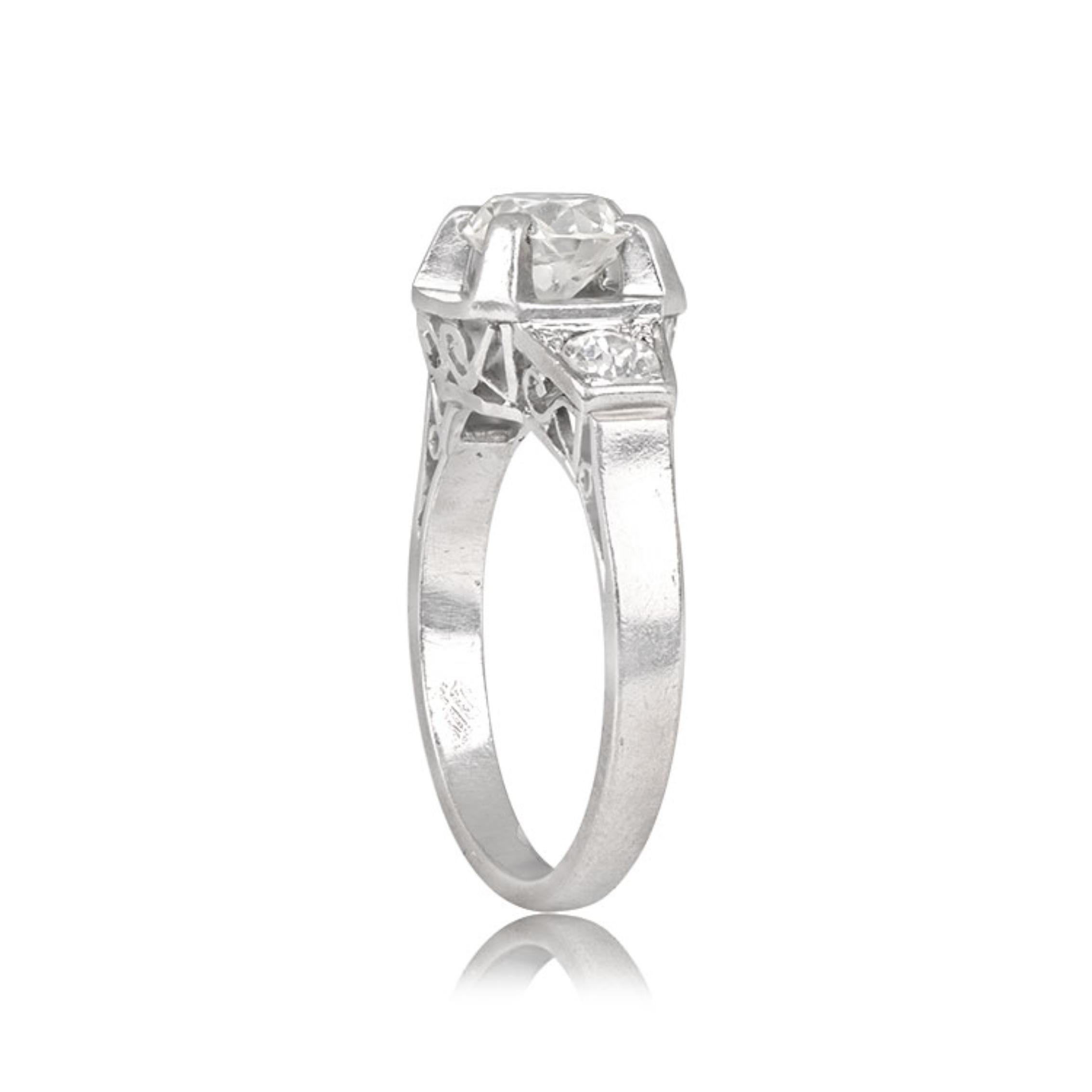 Art Deco Vintage 0.85ct Old European Cut Diamond Engagement Ring, VS1 Clarity, Platinum