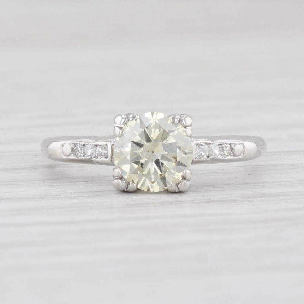 Vintage 0.88ctw Diamond Engagement Ring 14k White Gold Size 5.75 Round Solitaire In Good Condition For Sale In McLeansville, NC