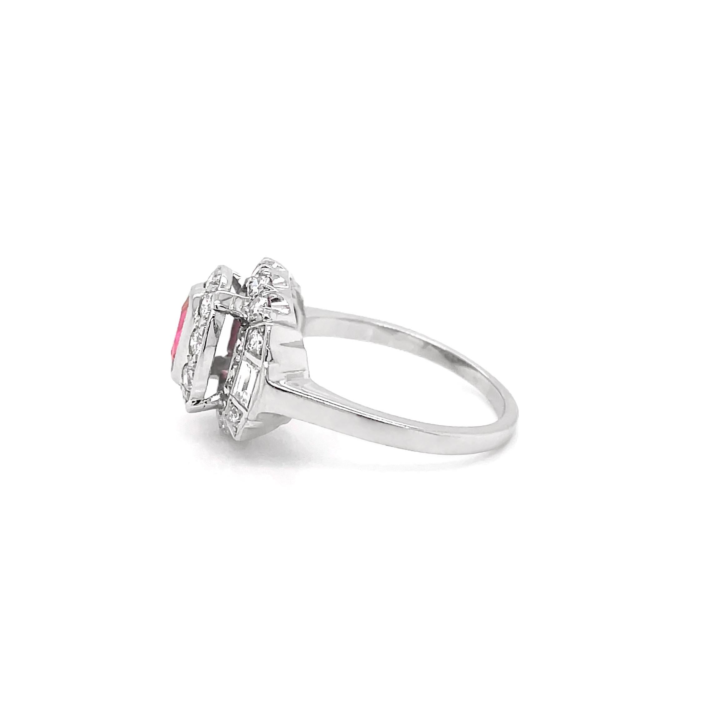 Oval Cut Vintage 0.89ct Pink Spinel and Diamond Platinum Cluster Cocktail Ring