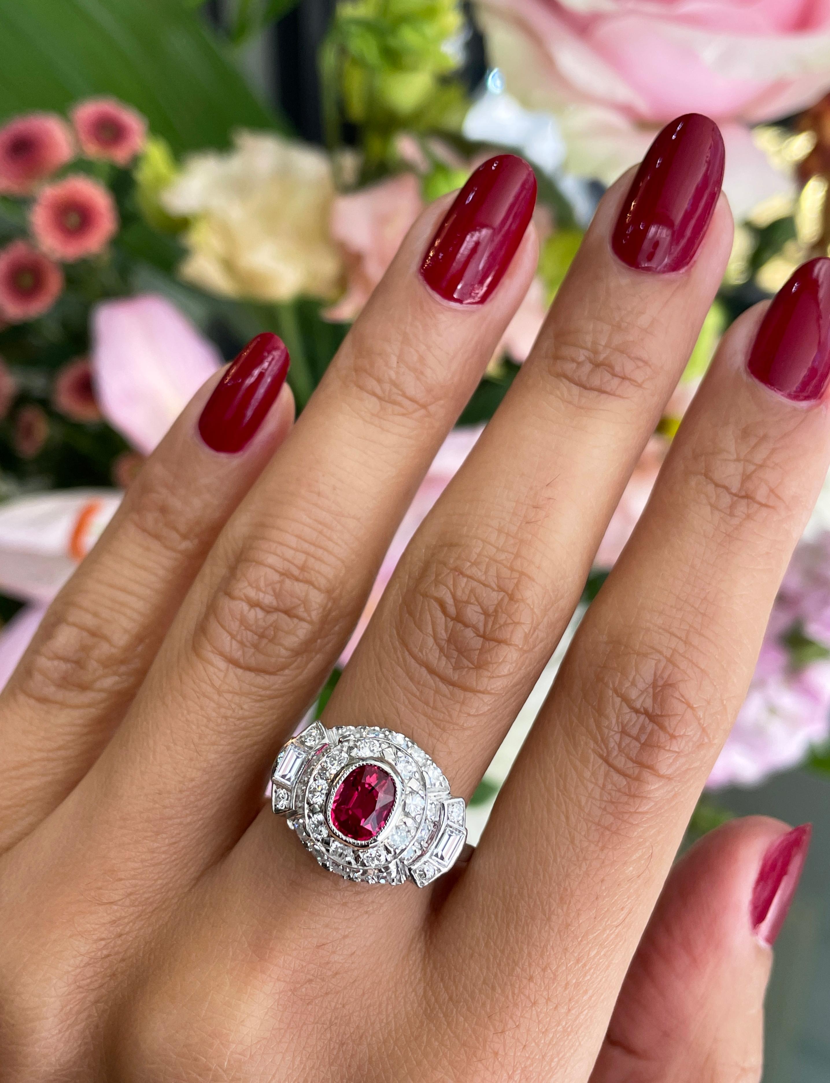 Vintage 0.89ct Pink Spinel and Diamond Platinum Cluster Cocktail Ring 1