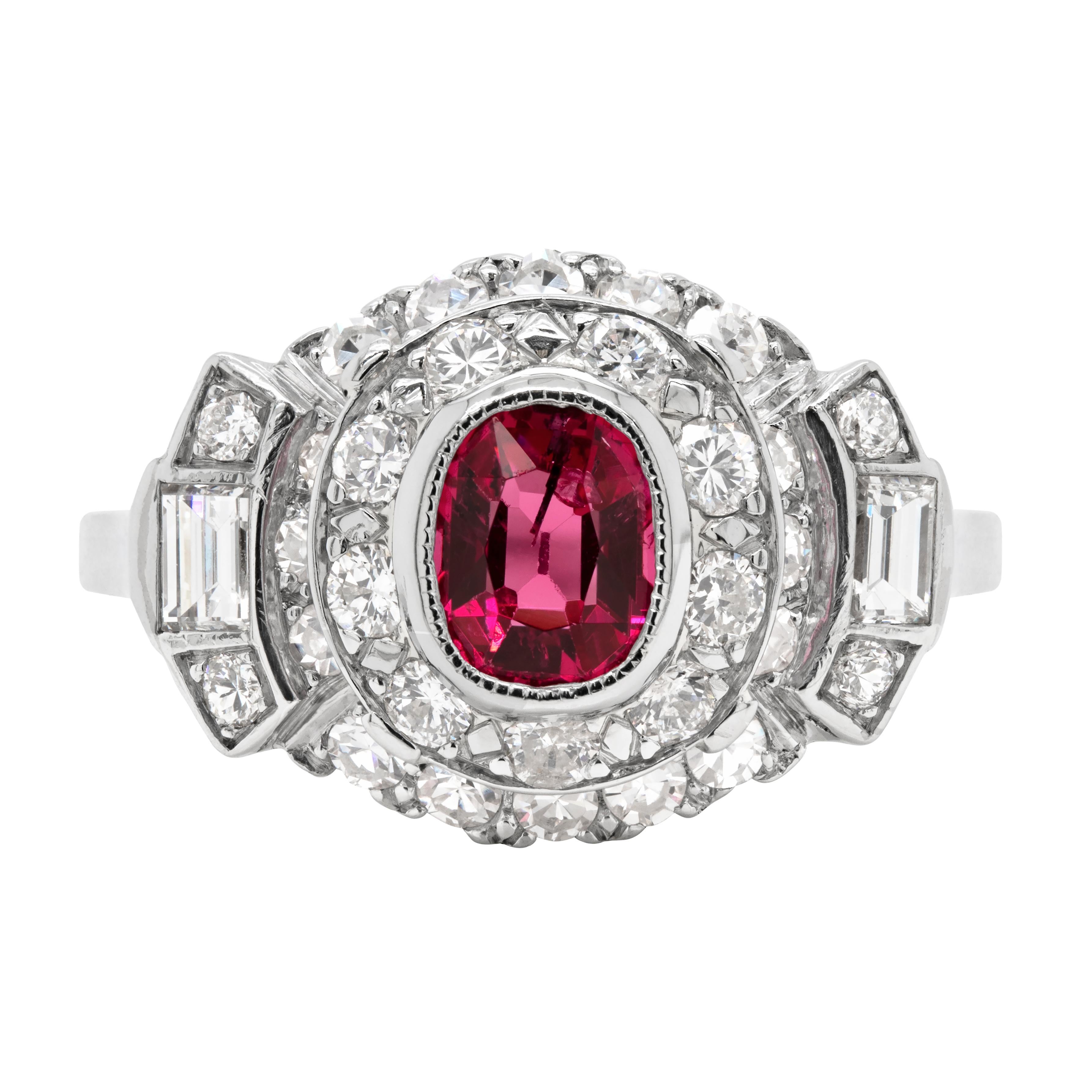 Vintage 0.89ct Pink Spinel and Diamond Platinum Cluster Cocktail Ring