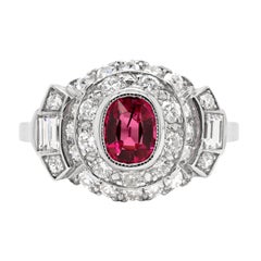 Vintage 0.89ct Pink Spinel and Diamond Platinum Cluster Cocktail Ring