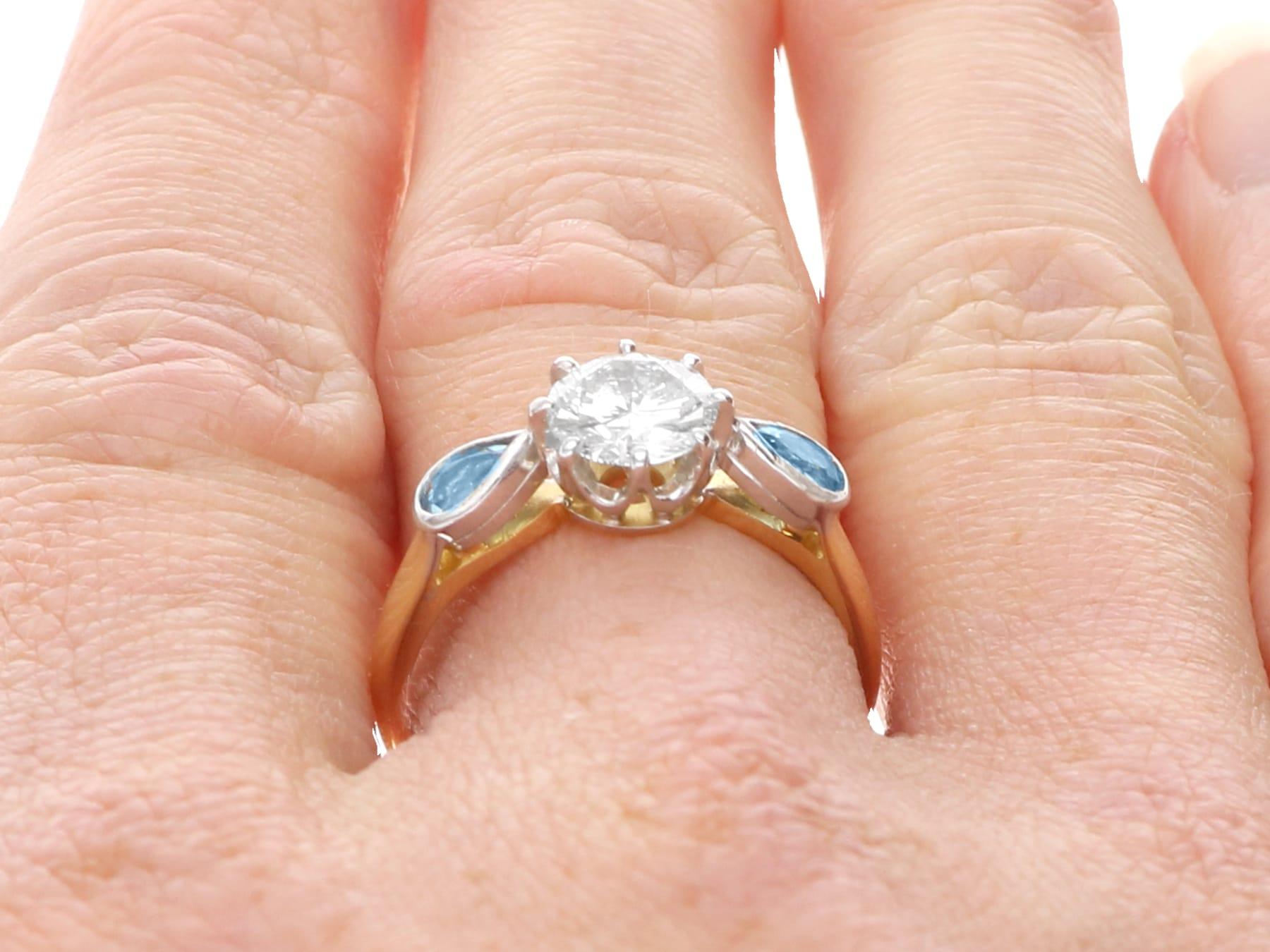 Vintage 0,90 Karat Diamant 0,46 Karat Aquamarin 18k Gelbgold Ring CIRCA 1990 im Angebot 5