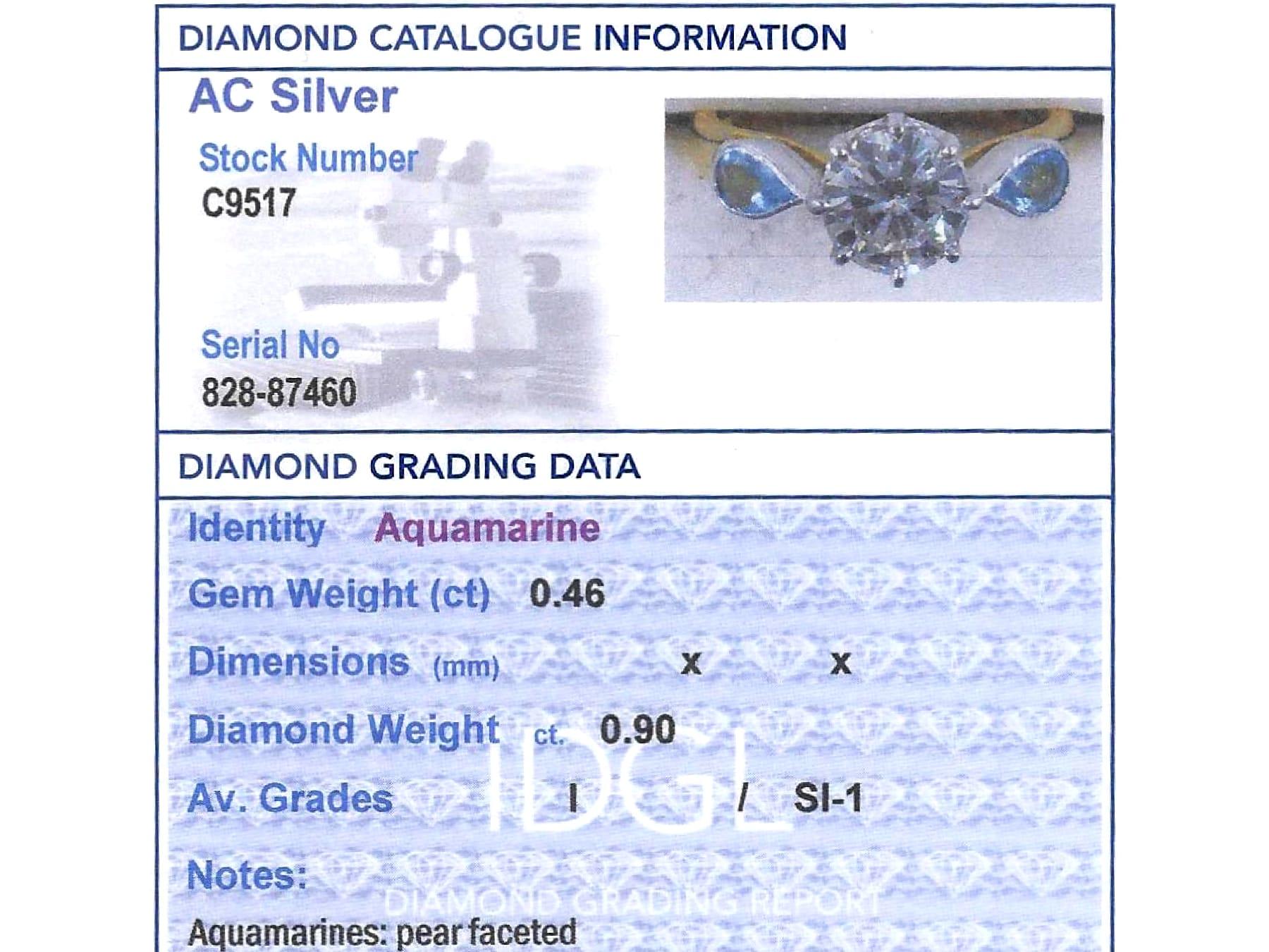 Vintage 0,90 Karat Diamant 0,46 Karat Aquamarin 18k Gelbgold Ring CIRCA 1990 im Angebot 6