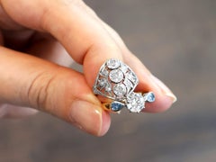 Vintage 0.90 Carat Diamond 0.46 Carat Aquamarine 18k Yellow Gold Ring Circa 1990