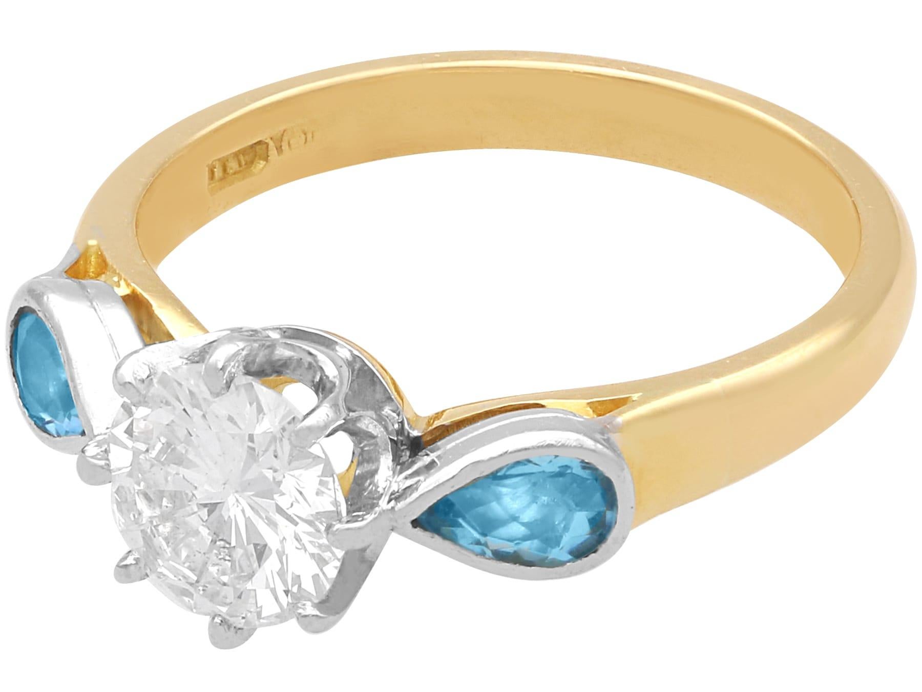 Vintage 0,90 Karat Diamant 0,46 Karat Aquamarin 18k Gelbgold Ring CIRCA 1990 im Zustand „Hervorragend“ im Angebot in Jesmond, Newcastle Upon Tyne