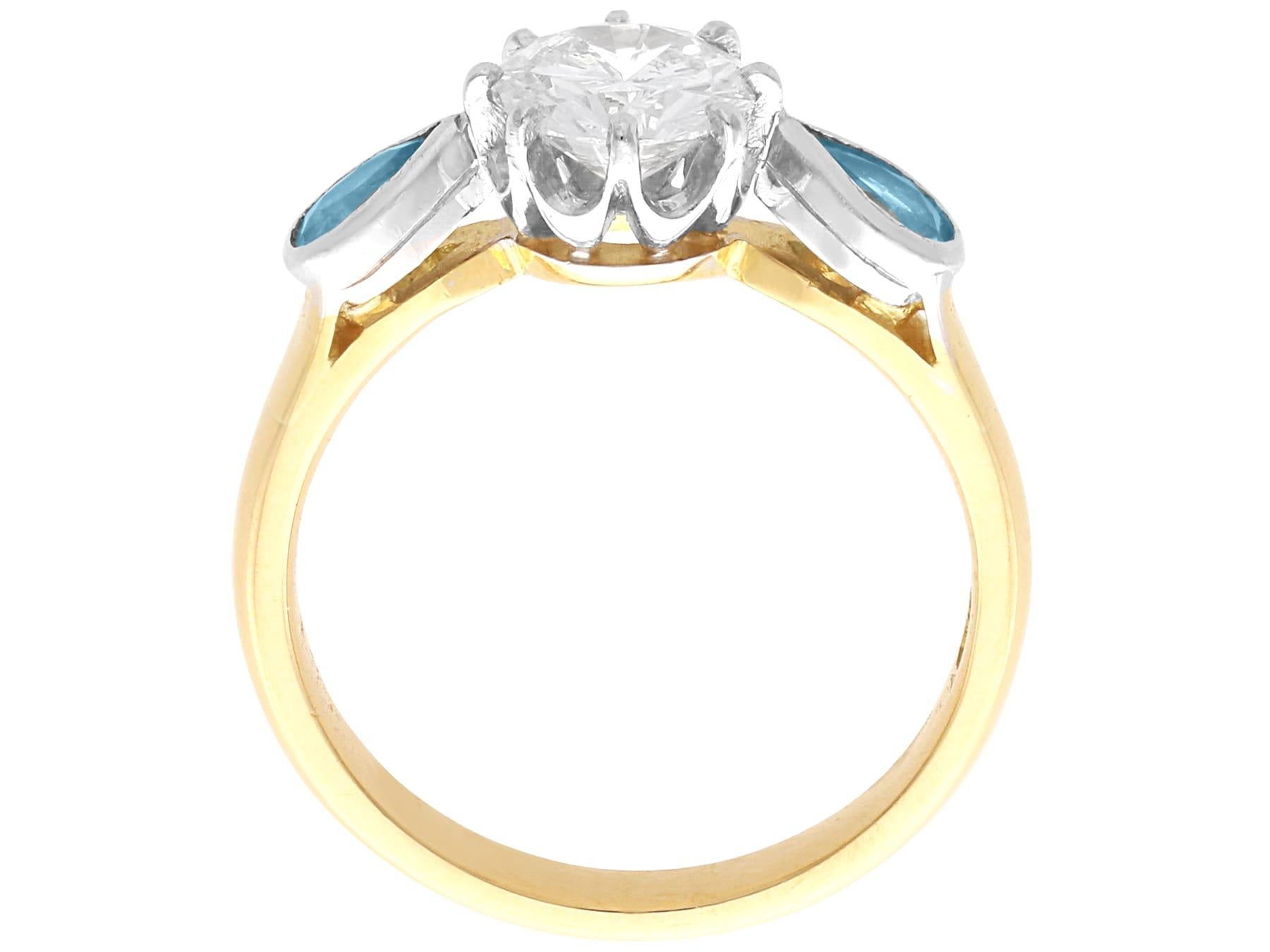 Vintage 0,90 Karat Diamant 0,46 Karat Aquamarin 18k Gelbgold Ring CIRCA 1990 im Angebot 1