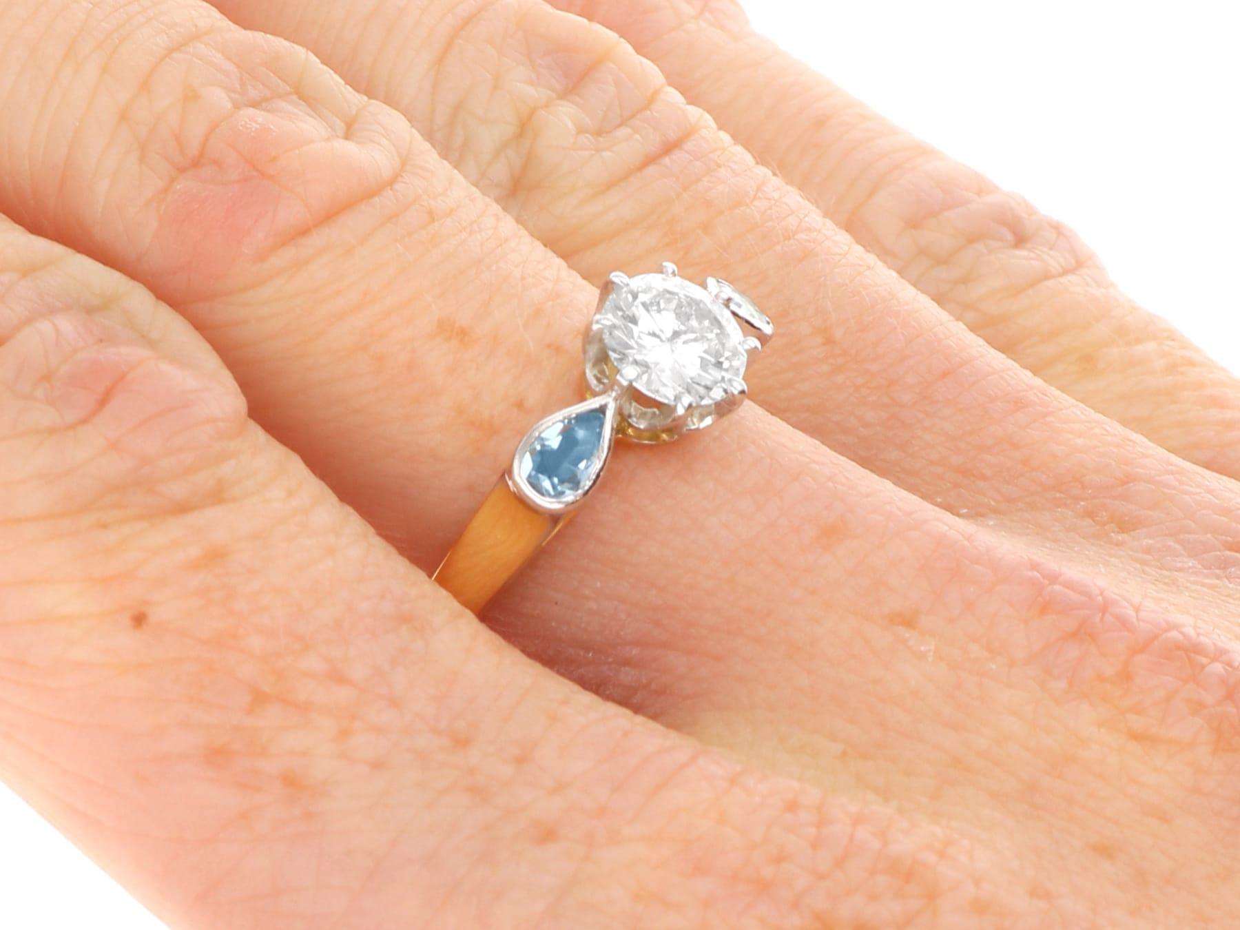 Vintage 0,90 Karat Diamant 0,46 Karat Aquamarin 18k Gelbgold Ring CIRCA 1990 im Angebot 4