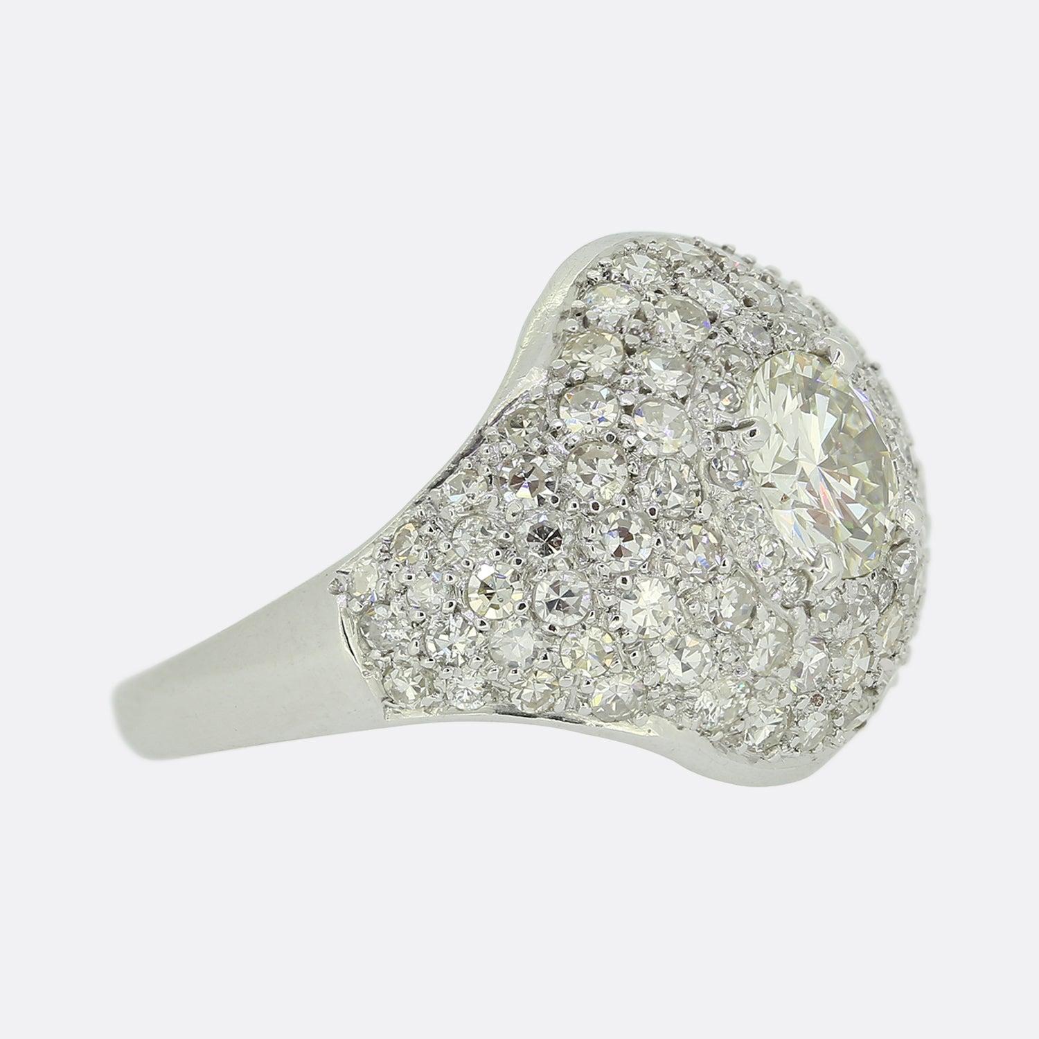 Brilliant Cut Vintage 0.90 Carat Diamond Bombe Ring For Sale