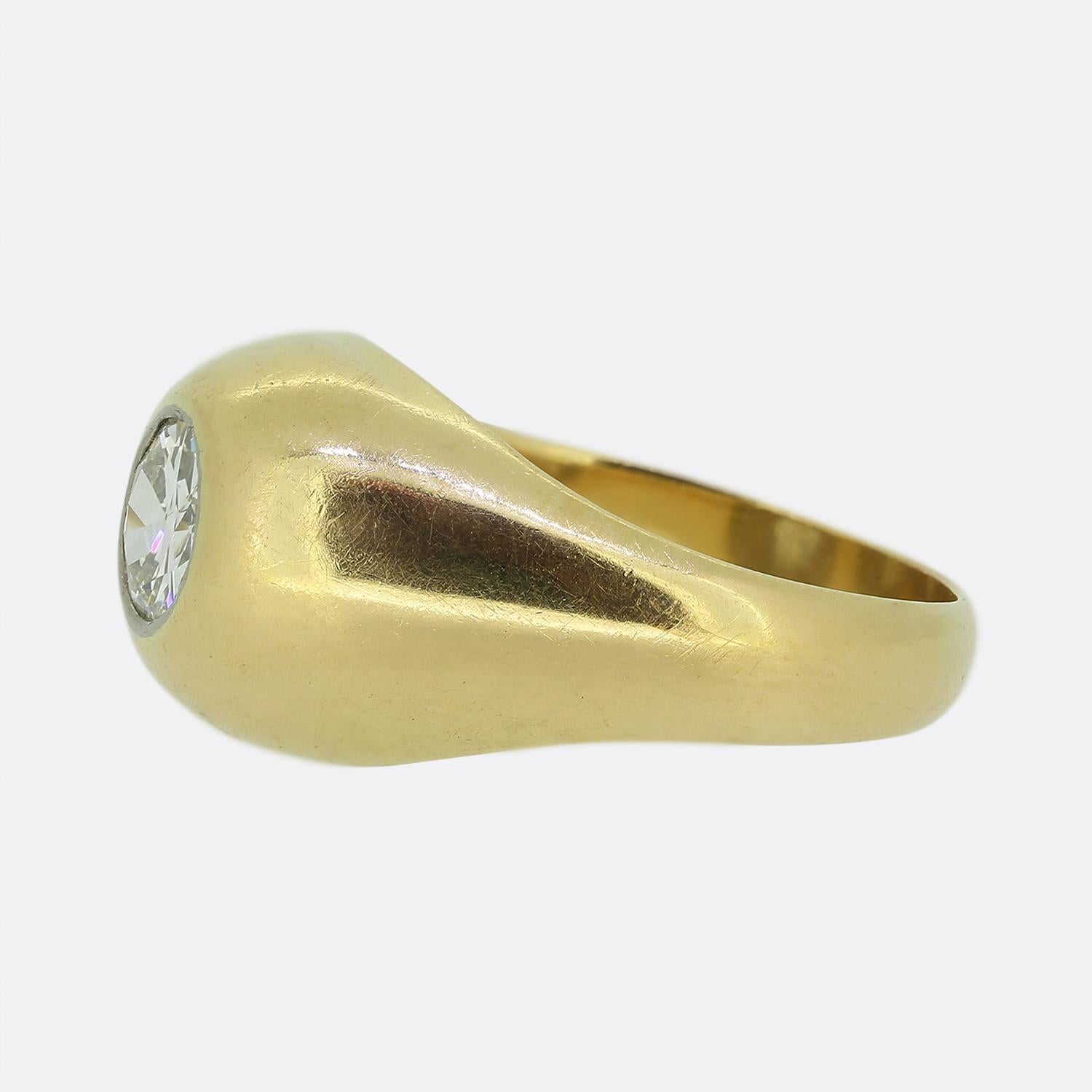 Old European Cut Vintage 0.90 Carat Diamond Gypsy Ring For Sale