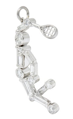 Vintage 0.90 Carat Diamond Platinum Tennis Player Charm