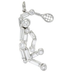 Vintage 0.90 Carat Diamond Platinum Tennis Player Charm Vintage 0.90 Carat Diamond Platinum Tennis Player Charm