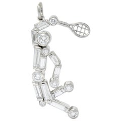 Vintage 0.90 Carat Diamond Platinum Tennis Player Charm