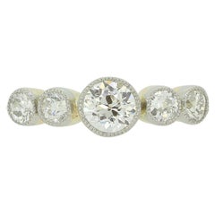 Vintage 0,90 Karat Altschliff Diamant Fünf Stein Ring