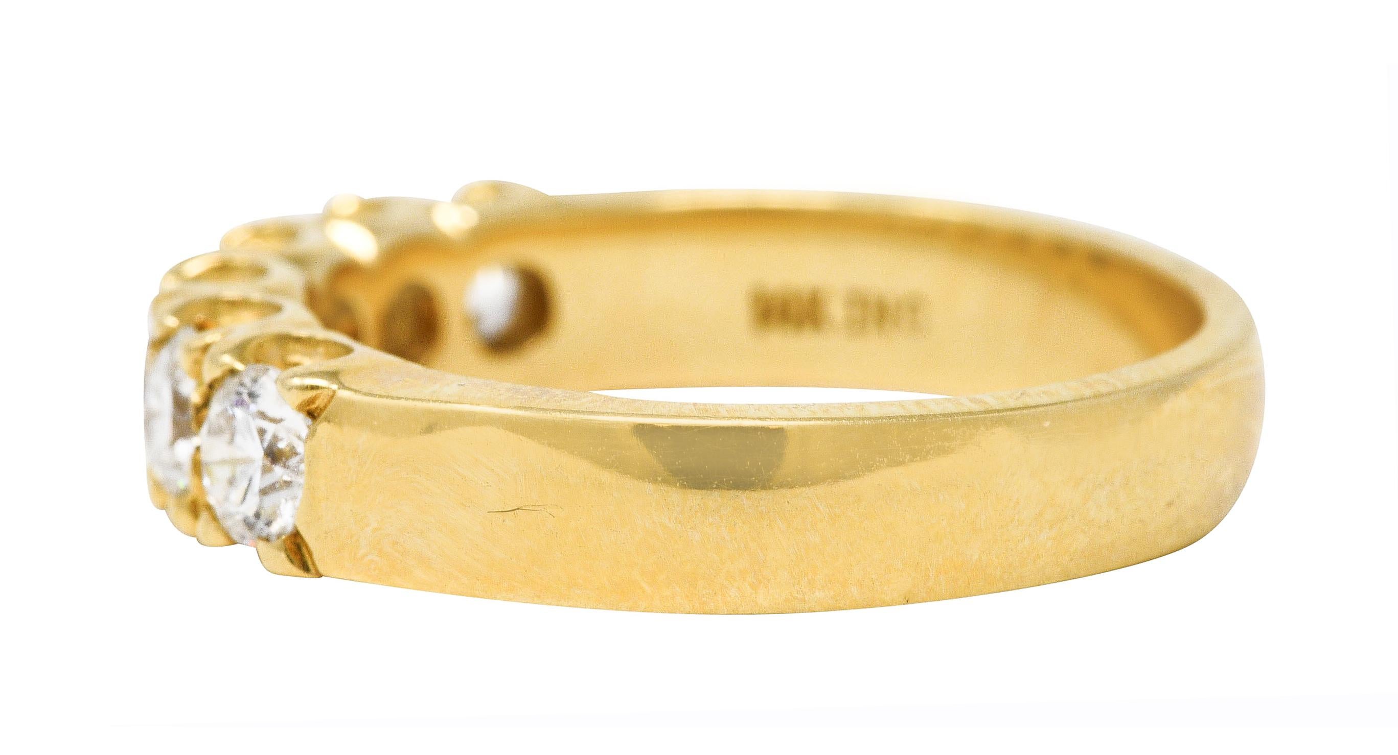 Contemporary Vintage 0.90 Carats Diamond 14 Karat Yellow Gold Fishtail Wedding Band Ring