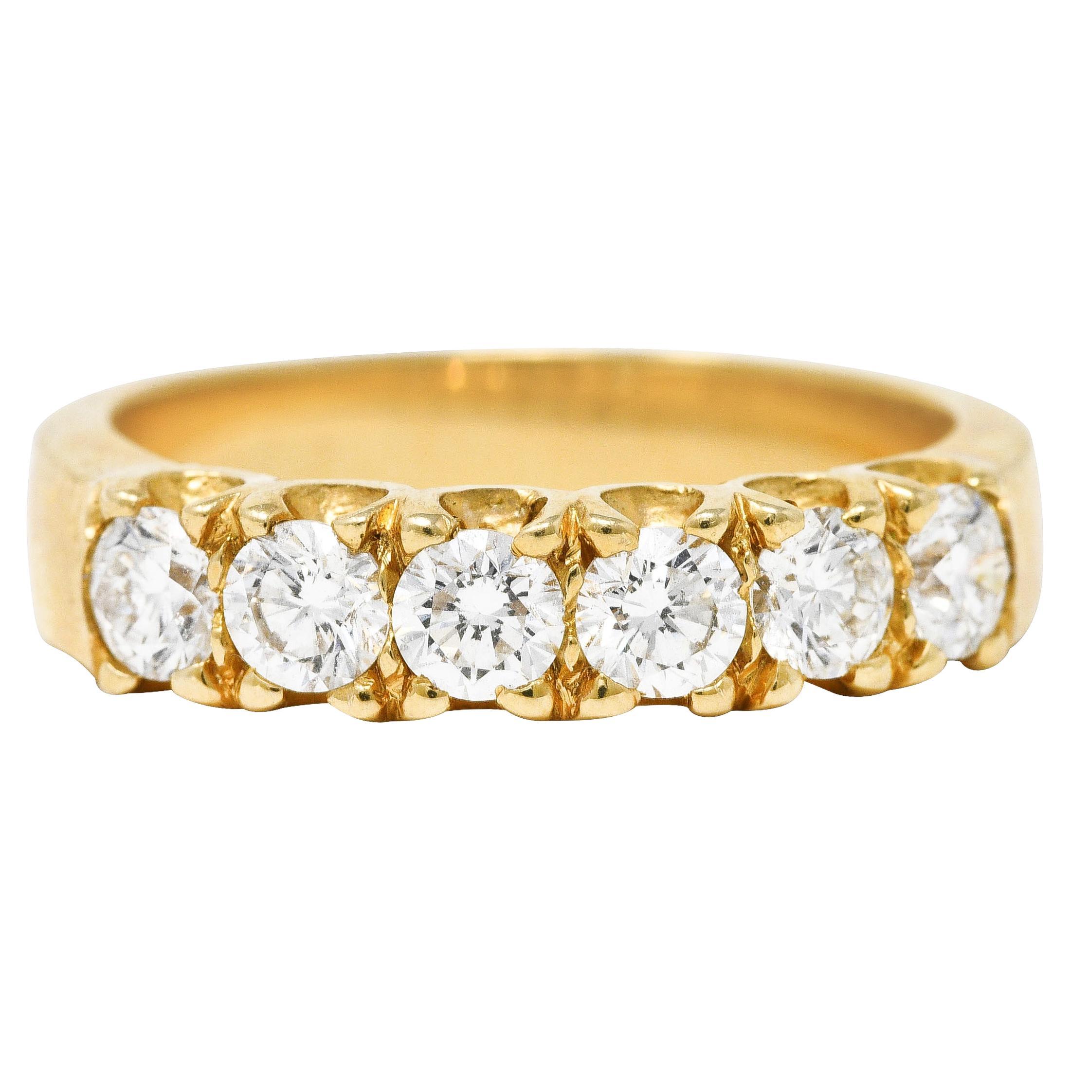 Vintage 0.90 Carats Diamond 14 Karat Yellow Gold Fishtail Wedding Band Ring