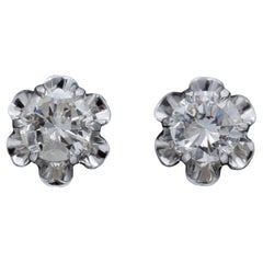 Vintage 0.90 TCW Diamond White Gold Round Stud Earrings 7 mm