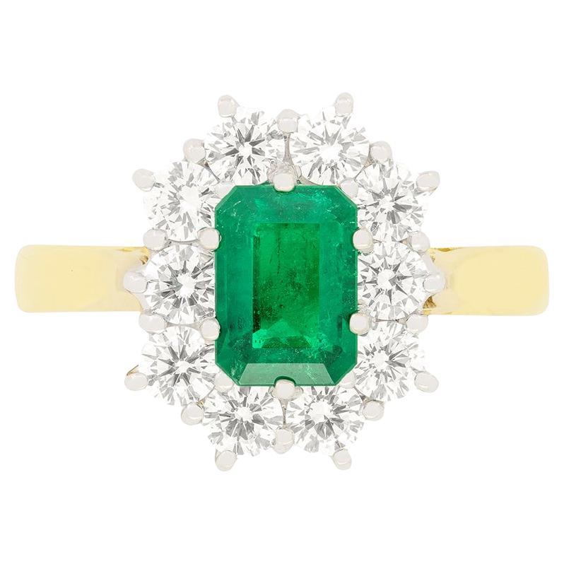 Vintage 0.90ct Emerald and Diamond Cluster Ring, c.1980s