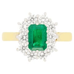 Vintage 0.90ct Emerald and Diamond Cluster Ring, c.1980s